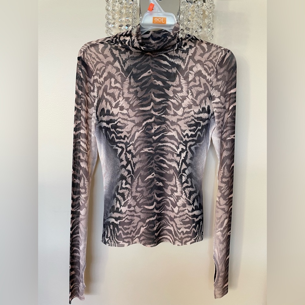 AFRM Long Sleeve Sheer Animal-Print Top